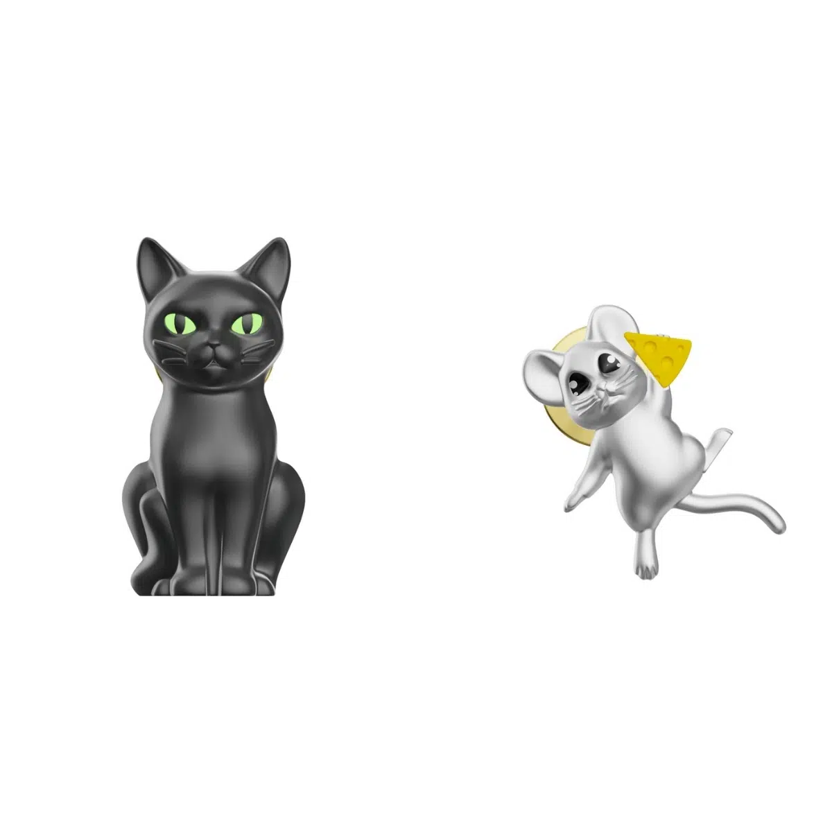 Set 2 odznaků Černá kočka a myš MTM Gifts